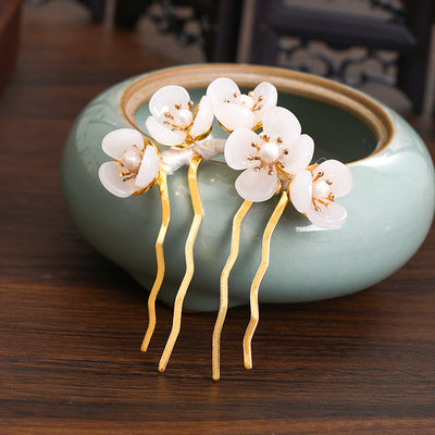 Tocado Hanfu Artesanal con Horquilla de Flores y Perlas - Accesorio Antiguo para el Cabello - Image 5