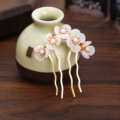 Tocado Hanfu Artesanal con Horquilla de Flores y Perlas - Accesorio Antiguo para el Cabello - Image 2