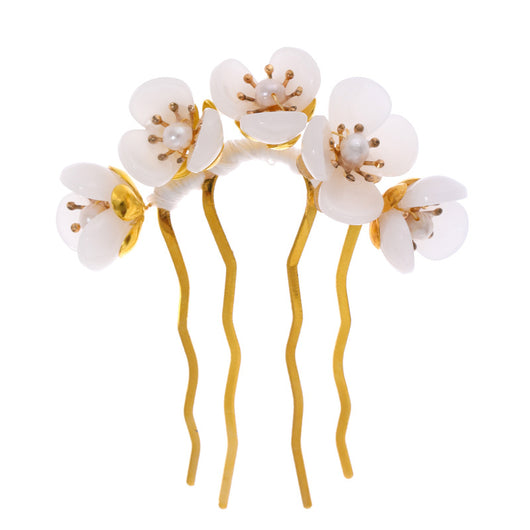 Tocado Hanfu Artesanal con Horquilla de Flores y Perlas - Accesorio Antiguo para el Cabello