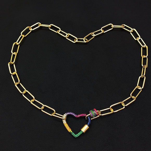 Cadena de Clavícula Arcoíris Amor con Eslabones Entrelazados