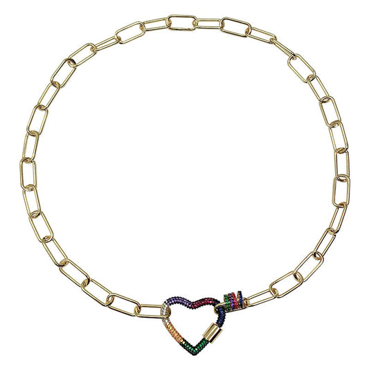 Cadena de Clavícula Arcoíris Amor con Eslabones Entrelazados