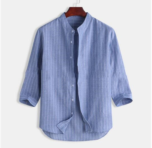 Camisa de Lino a Rayas con Manga Tres Cuartos para Hombre - Image 13