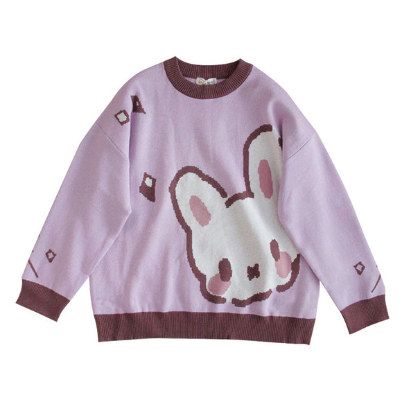 Suéter Holgado Estilo Harajuku para Niña - Jersey Suave Conejo Soft Girl Cuello Redondo