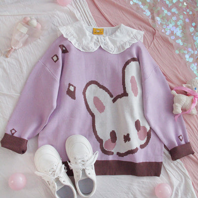 Suéter Holgado Estilo Harajuku para Niña - Jersey Suave Conejo Soft Girl Cuello Redondo - Image 3