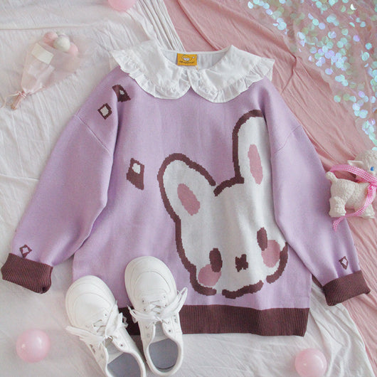 Suéter Holgado Estilo Harajuku para Niña - Jersey Suave Conejo Soft Girl Cuello Redondo - Image 3