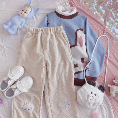 Suéter Holgado Estilo Harajuku para Niña - Jersey Suave Conejo Soft Girl Cuello Redondo - Image 5