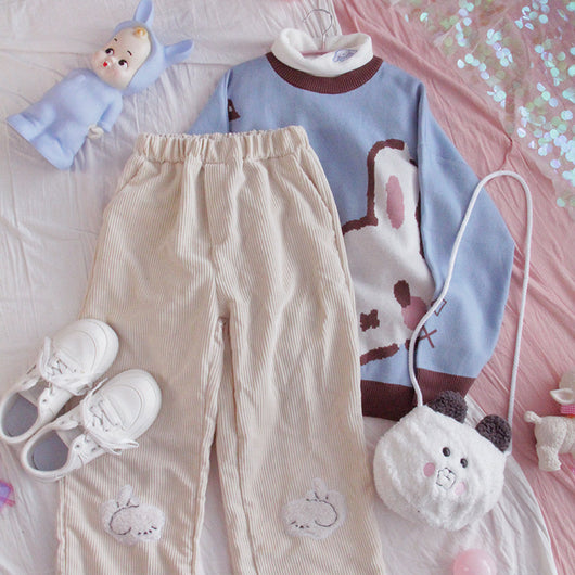 Suéter Holgado Estilo Harajuku para Niña - Jersey Suave Conejo Soft Girl Cuello Redondo - Image 5