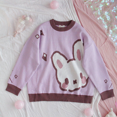 Suéter Holgado Estilo Harajuku para Niña - Jersey Suave Conejo Soft Girl Cuello Redondo - Image 6