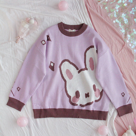 Suéter Holgado Estilo Harajuku para Niña - Jersey Suave Conejo Soft Girl Cuello Redondo - Image 6