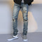 Pantalones Vaqueros Azul Desgastado con Roturas para Hombre