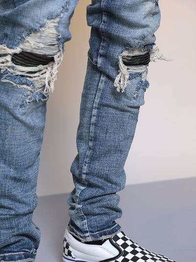 Pantalones Vaqueros Azul Desgastado con Roturas para Hombre - Image 5