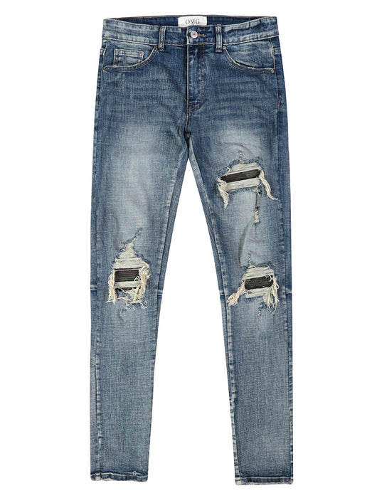 Pantalones Vaqueros Azul Desgastado con Roturas para Hombre - Image 2