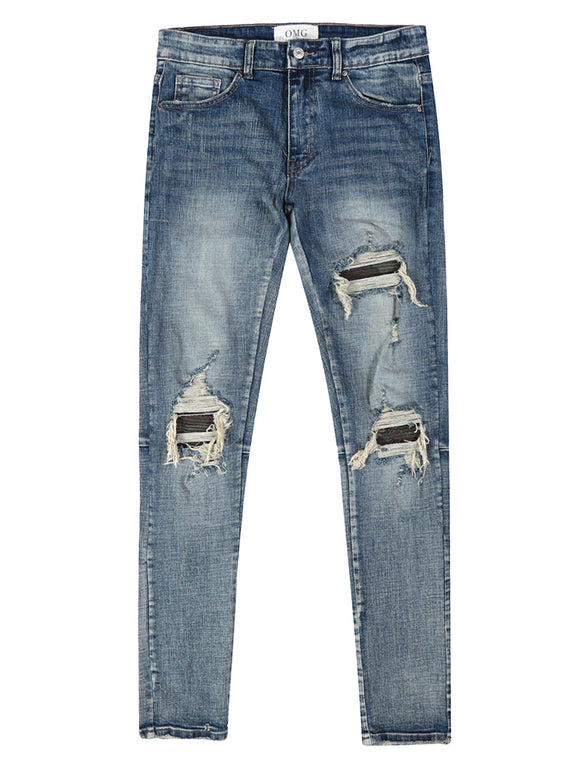 Pantalones Vaqueros Azul Desgastado con Roturas para Hombre