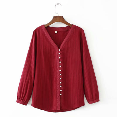 Blusa Larga Escotada para Tallas Grandes - Abotonada Clásica para Otoño - Image 2