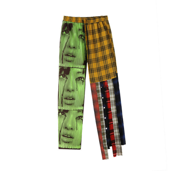 Pantalones Estilo Urbano con Estampado de Cuadros y Costuras Decorativas