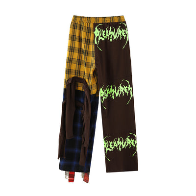 Pantalones Estilo Urbano con Estampado de Cuadros y Costuras Decorativas - Image 5