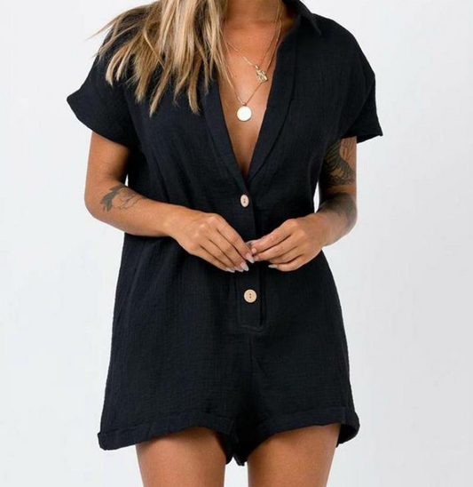 Jumpsuit Casual de Verano para Mujer Cuello V Algodón y Lino
