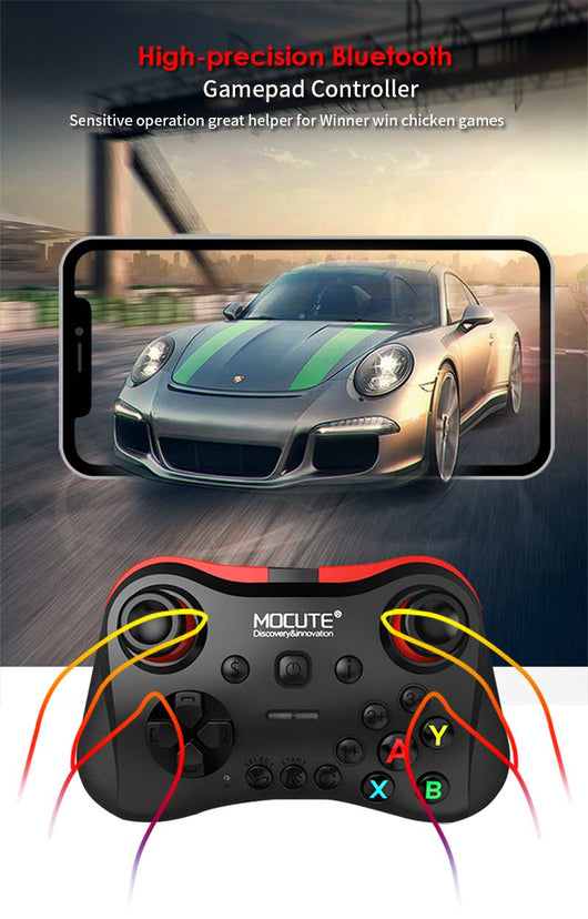 Black and red wireless Bluetooth gamepad with dual joysticks, D-pad, and colorful A, B, X, Y buttons. - Image 14