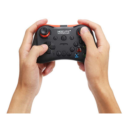 Black and red wireless Bluetooth gamepad with dual joysticks, D-pad, and colorful A, B, X, Y buttons. - Image 11