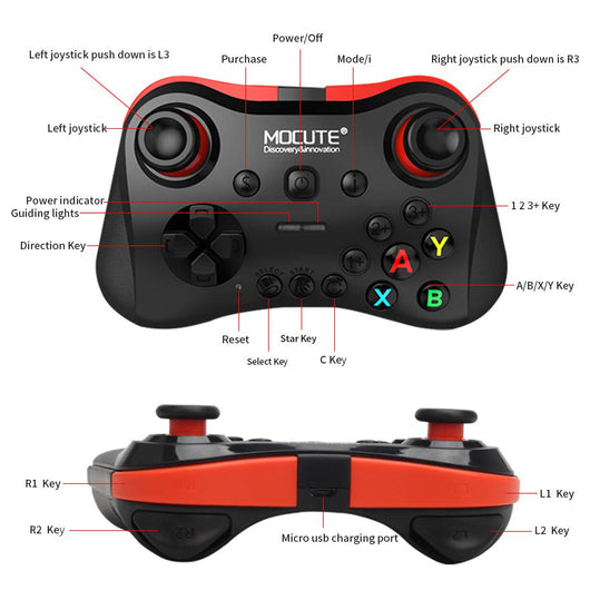 Black and red wireless Bluetooth gamepad with dual joysticks, D-pad, and colorful A, B, X, Y buttons. - Image 21