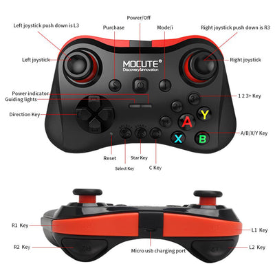 Black and red wireless Bluetooth gamepad with dual joysticks, D-pad, and colorful A, B, X, Y buttons. - Image 21