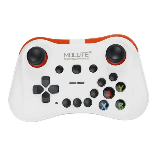 Black and red wireless Bluetooth gamepad with dual joysticks, D-pad, and colorful A, B, X, Y buttons.