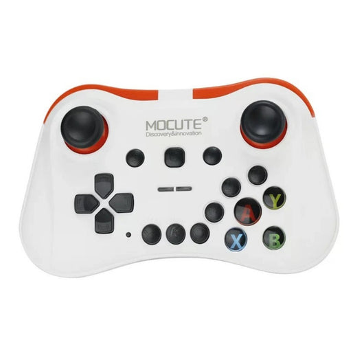 Black and red wireless Bluetooth gamepad with dual joysticks, D-pad, and colorful A, B, X, Y buttons.