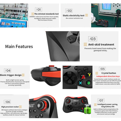Black and red wireless Bluetooth gamepad with dual joysticks, D-pad, and colorful A, B, X, Y buttons. - Image 5