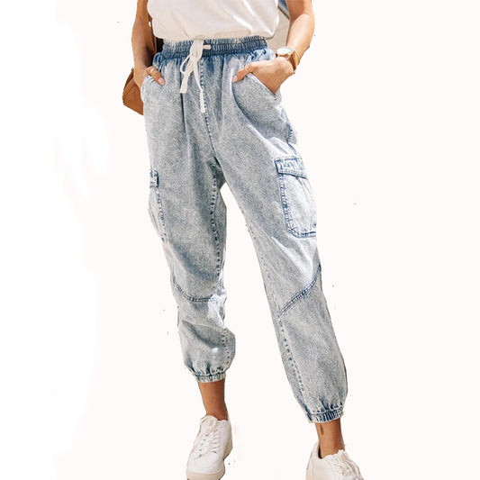 Pantalones Vaqueros Slim Fit Azul Lavado con Cierre de Cordones para Mujer - Image 2