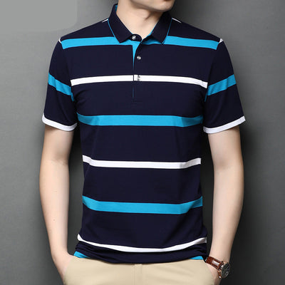 Camisa Casual de Algodón Mercerizado con Rayas y Solapa para Hombre - Image 8