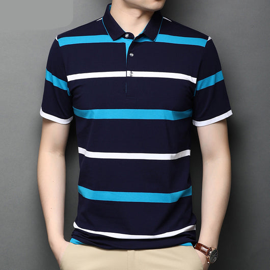 Camisa Casual de Algodón Mercerizado con Rayas y Solapa para Hombre - Image 8