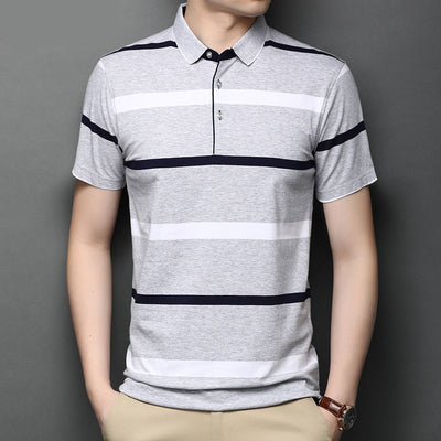Camisa Casual de Algodón Mercerizado con Rayas y Solapa para Hombre - Image 11