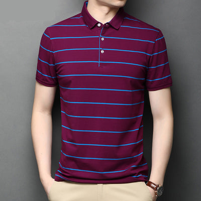 Camisa Casual de Algodón Mercerizado con Rayas y Solapa para Hombre - Image 9