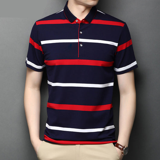 Camisa Casual de Algodón Mercerizado con Rayas y Solapa para Hombre - Image 10