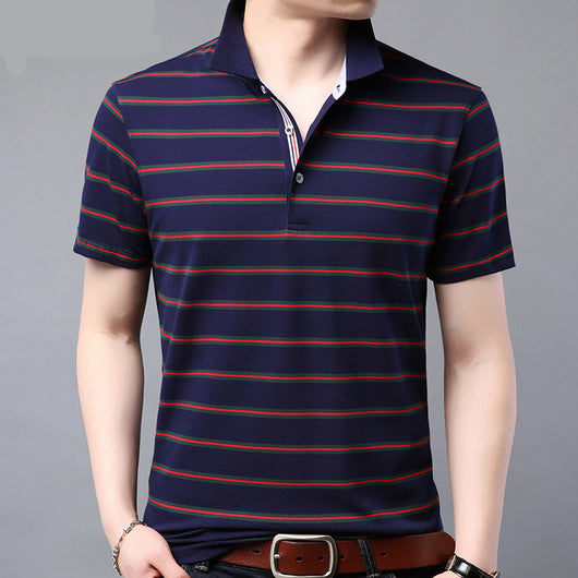 Camisa Casual de Algodón Mercerizado con Rayas y Solapa para Hombre - Image 12