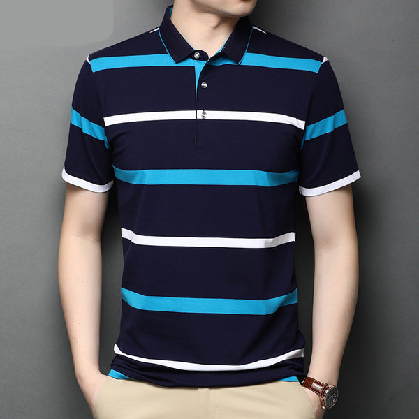Camisa Casual de Algodón Mercerizado con Rayas y Solapa para Hombre