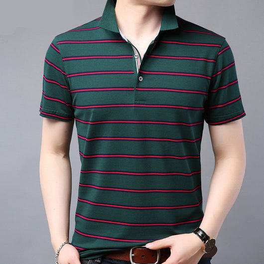 Camisa Casual de Algodón Mercerizado con Rayas y Solapa para Hombre - Image 4