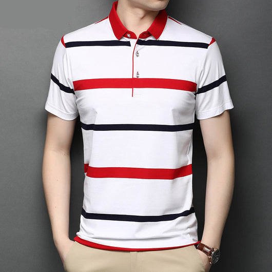 Camisa Casual de Algodón Mercerizado con Rayas y Solapa para Hombre - Image 5