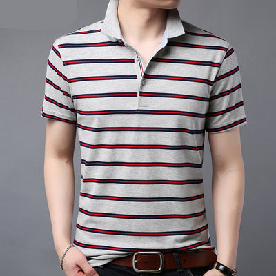Camisa Casual de Algodón Mercerizado con Rayas y Solapa para Hombre - Image 6