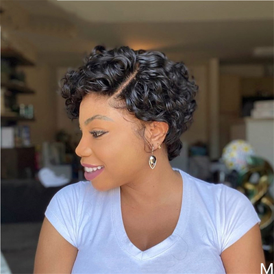 Peluca Rizada Corta Negra - Cabello Sintético Profesional para Mujeres - Image 9