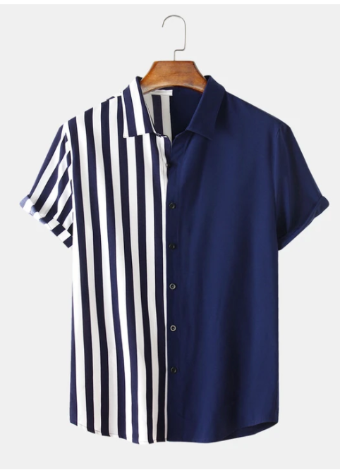 Camisa Hawaiana de Rayas Casual de Manga Corta