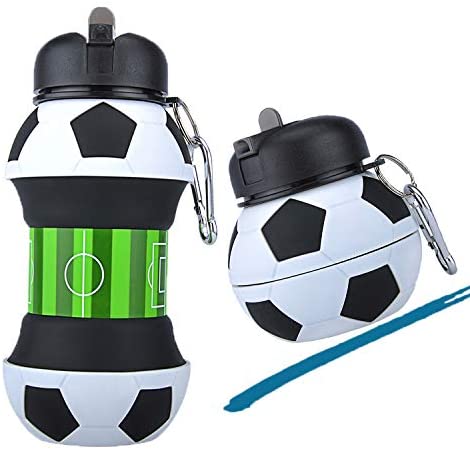 Botella de Agua Deportiva de Silicona Plegable con Popote para Fútbol