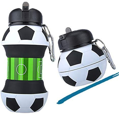 Botella de Agua Deportiva de Silicona Plegable con Popote para Fútbol