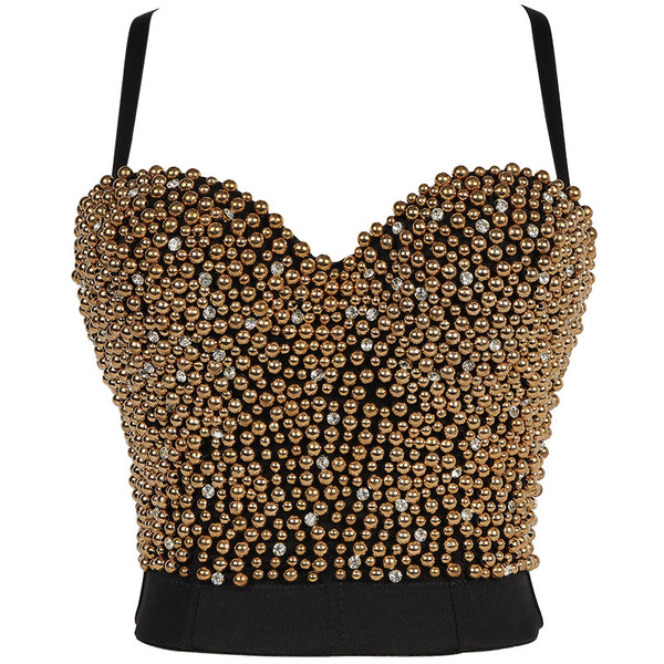 Top Deportivo con Cuentas de Diamante y Perlas Bubble