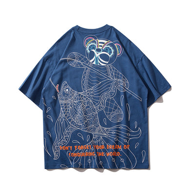 Camiseta Oversize Hip-hop Estampado Oso para Hombre - Image 7