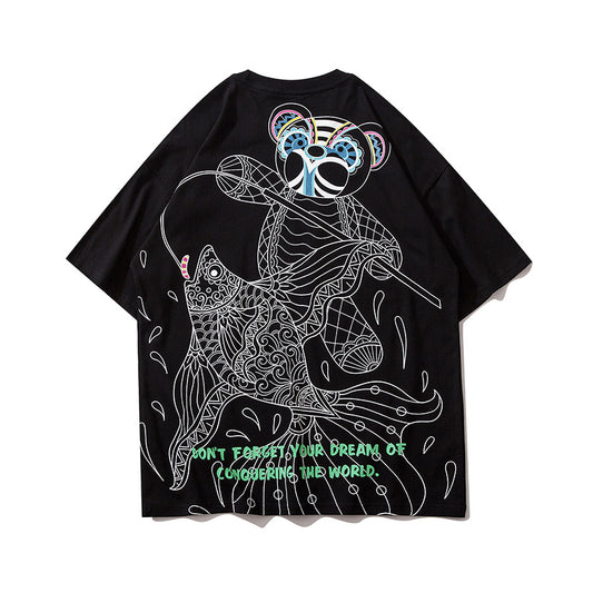 Camiseta Oversize Hip-hop Estampado Oso para Hombre