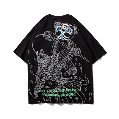 Camiseta Oversize Hip-hop Estampado Oso para Hombre