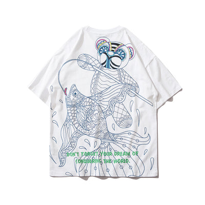 Camiseta Oversize Hip-hop Estampado Oso para Hombre - Image 4