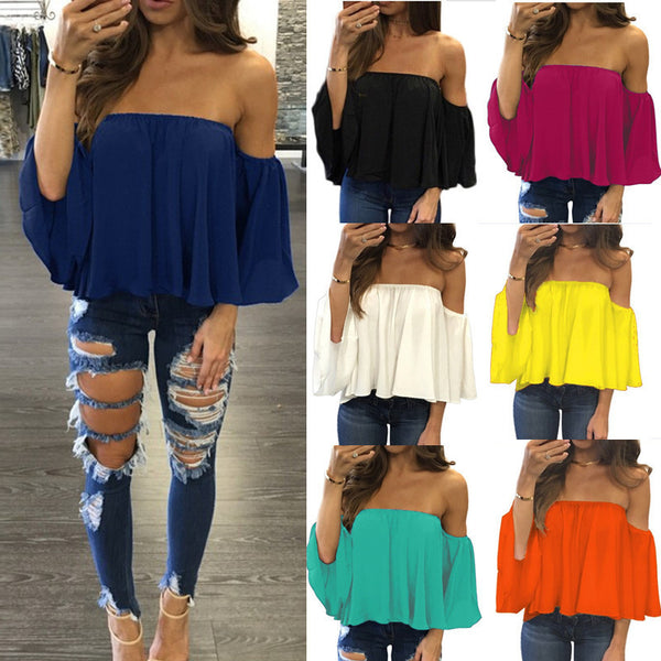Blusa Hombros Descubiertos Suelta y Cómoda