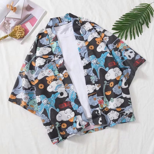 Camisa Cardigan Hanfu Hombre Estilo Trendy Manga Tres Cuartos Suelta - Image 9